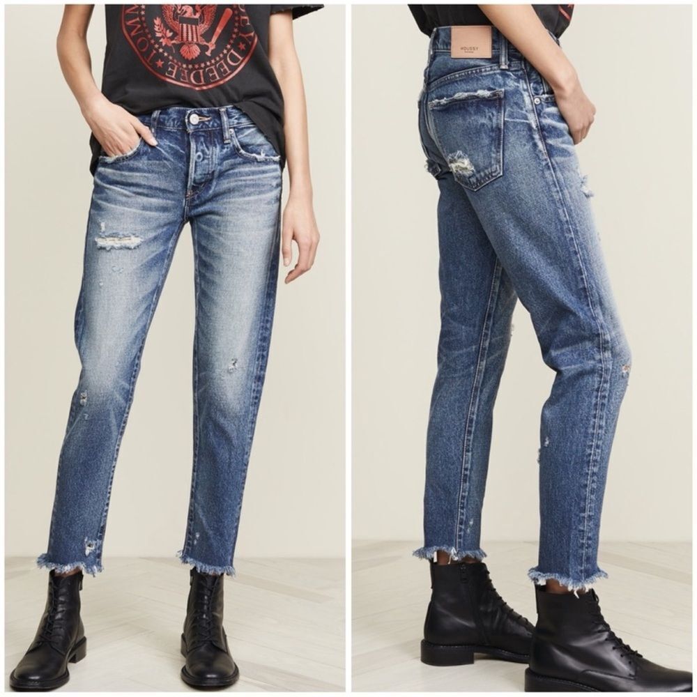 NWOT‎ MOUSSY VINTAGE Kelley Tapered Distressed Jeans In Blue Size 24 Minimaist